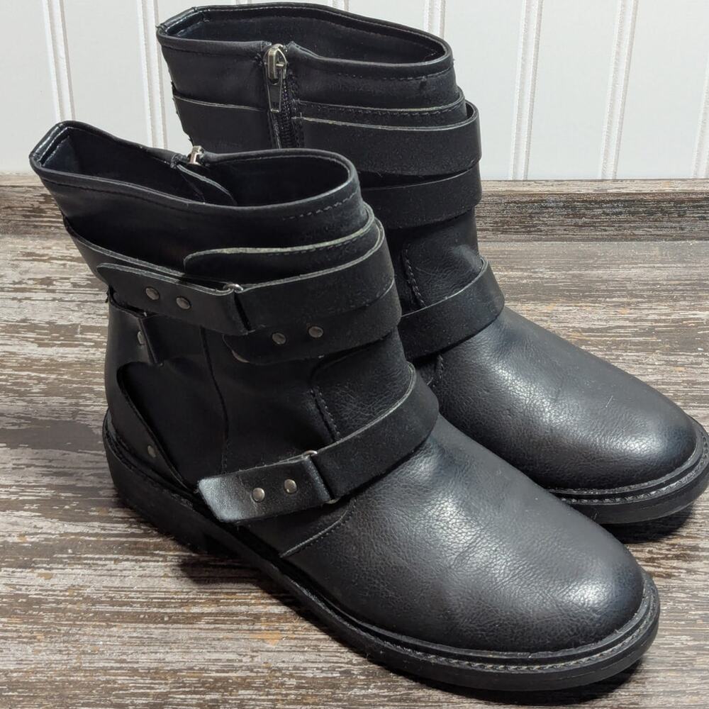 Dolce Vita Women's Black Leather Moto Buckle Ankle Comfort Boots Size 8.5